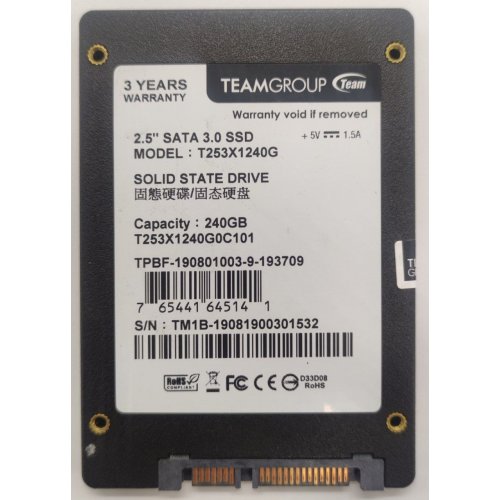 Ssd-диск Team GX1 TLC 240GB 2.5" (T253X1240G0C101) (Відновлено продавцем, 841779) купити в Україні: Київ, Львів, Хмельницький, Тернопіль, Івано-Франківськ | Перевірка сумісності, низька ціна, відгуки, характеристики від TELEMART фото