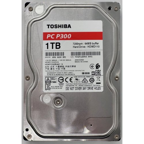 Жорсткий диск Toshiba P300 1TB 64MB 7200RPM 3.5" (HDWD110UZSVA) (Відновлено продавцем, 842221) купити в Україні: Київ, Львів, Хмельницький, Тернопіль, Івано-Франківськ | Перевірка сумісності, низька ціна, відгуки, характеристики від TELEMART фото