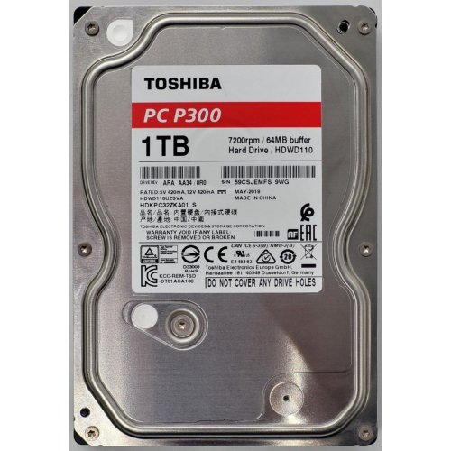 Жорсткий диск Toshiba P300 1TB 64MB 7200RPM 3.5" (HDWD110UZSVA) (Відновлено продавцем, 842239) купити в Україні: Київ, Львів, Хмельницький, Тернопіль, Івано-Франківськ | Перевірка сумісності, низька ціна, відгуки, характеристики від TELEMART фото