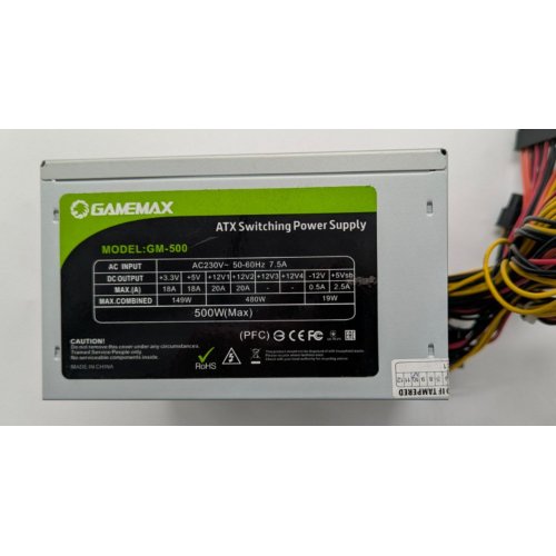 Блок живлення GAMEMAX GM-500 500W (GM-500) OEM (Відновлено продавцем, 842406) купити в Україні: Київ, Львів, Хмельницький, Тернопіль, Івано-Франківськ | Перевірка сумісності, низька ціна, відгуки, характеристики від TELEMART фото