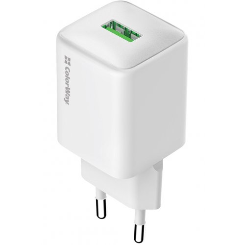 Сетевое зарядное устройство ColorWay V2 USB 18W (CW-CHS063Q-WT) White купить в Украине: Киев, Днепр, Харьков, Одесса  | Низкая цена, отзывы, характеристики от TELEMART фото