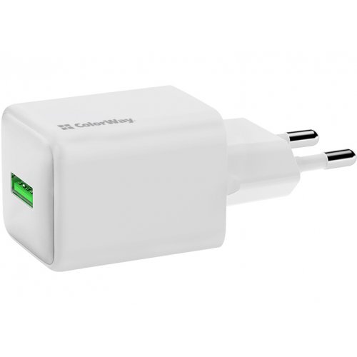 Сетевое зарядное устройство ColorWay V2 USB 18W (CW-CHS063Q-WT) White купить в Украине: Киев, Днепр, Харьков, Одесса  | Низкая цена, отзывы, характеристики от TELEMART фото