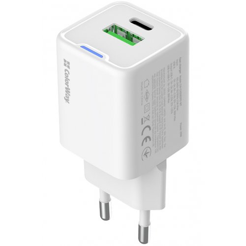 Photo ColorWay GaN Mini USB + USB Type-C 20W (CW-CHS062PD-WT) White