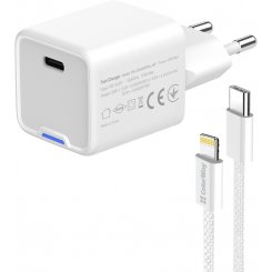 Сетевое зарядное устройство ColorWay GaN Mini USB Type-C 20W + Cable Lightning (CW-CHS059PDL-WT) White