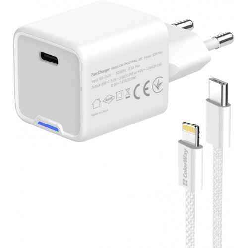 

ColorWay GaN Mini USB Type-C 20W + Cable Lightning (CW-CHS059PDL-WT) White