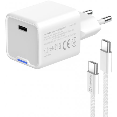 

ColorWay GaN Mini USB Type-C 25W + Cable USB Type-C (CW-CHS052PDC-WT) White