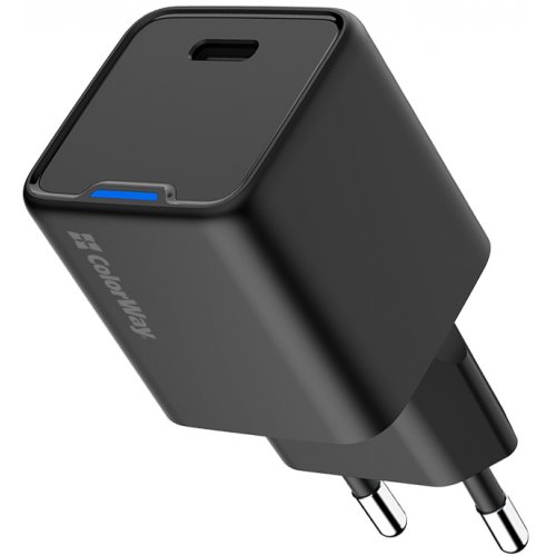 Мережевий зарядний пристрій ColorWay GaN Mini USB Type-C 25W (CW-CHS052PD-BK) Black купити в Україні: Київ, Львів, Хмельницький, Тернопіль, Івано-Франківськ | Низька ціна, відгуки, характеристики від TELEMART фото