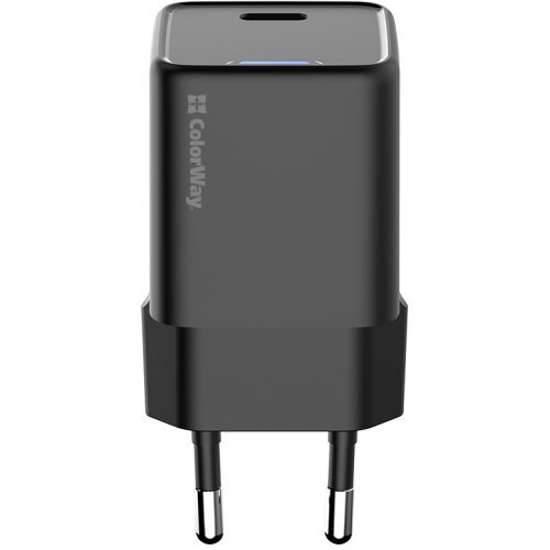 Мережевий зарядний пристрій ColorWay GaN Mini USB Type-C 25W (CW-CHS052PD-BK) Black купити в Україні: Київ, Львів, Хмельницький, Тернопіль, Івано-Франківськ | Низька ціна, відгуки, характеристики від TELEMART фото