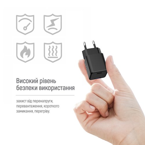 Мережевий зарядний пристрій ColorWay GaN Mini USB Type-C 25W (CW-CHS052PD-BK) Black купити в Україні: Київ, Львів, Хмельницький, Тернопіль, Івано-Франківськ | Низька ціна, відгуки, характеристики від TELEMART фото