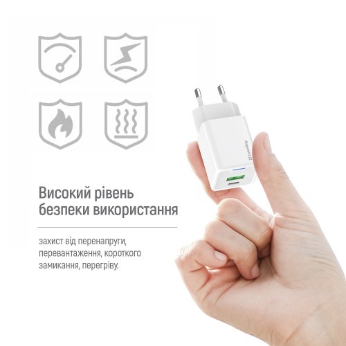 Мережевий зарядний пристрій ColorWay GaN Mini USB + USB Type-C 30W + Cable USB Type-C (CW-CHS053PDC-WT) White купити в Україні: Київ, Львів, Хмельницький, Тернопіль, Івано-Франківськ | Низька ціна, відгуки, характеристики від TELEMART фото