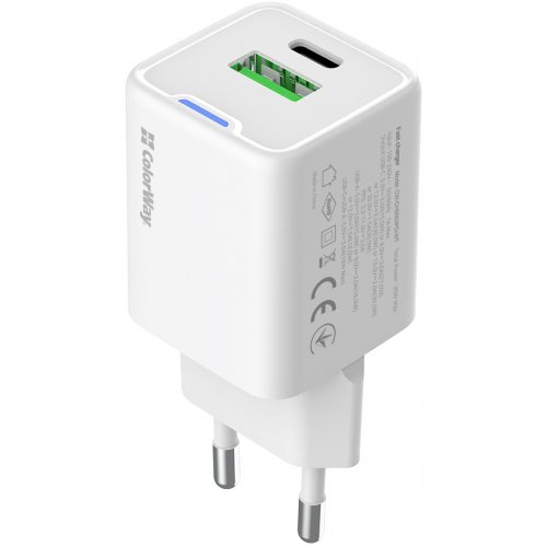 Мережевий зарядний пристрій ColorWay GaN Mini USB + USB Type-C 30W (CW-CHS053PD-WT) White купити в Україні: Київ, Львів, Хмельницький, Тернопіль, Івано-Франківськ | Низька ціна, відгуки, характеристики від TELEMART фото
