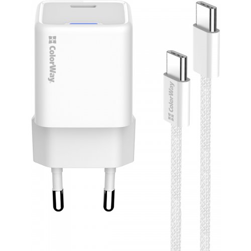 Мережевий зарядний пристрій ColorWay GaN Mini USB Type-C 30W + Cable USB Type-C (CW-CHS054PDC-WT) White купити в Україні: Київ, Львів, Хмельницький, Тернопіль, Івано-Франківськ | Низька ціна, відгуки, характеристики від TELEMART фото