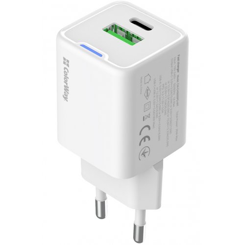 Мережевий зарядний пристрій ColorWay GaN Mini USB + USB Type-C 35W (CW-CHS055PD-WT) White купити в Україні: Київ, Львів, Хмельницький, Тернопіль, Івано-Франківськ | Низька ціна, відгуки, характеристики від TELEMART фото