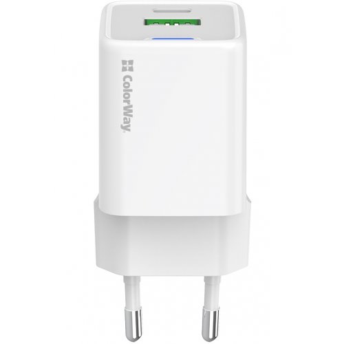 Мережевий зарядний пристрій ColorWay GaN Mini USB + USB Type-C 35W (CW-CHS055PD-WT) White купити в Україні: Київ, Львів, Хмельницький, Тернопіль, Івано-Франківськ | Низька ціна, відгуки, характеристики від TELEMART фото