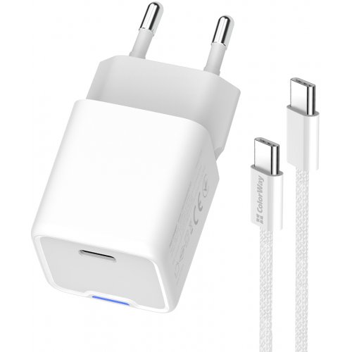 Мережевий зарядний пристрій ColorWay GaN Mini USB Type-C 35W + Cable USB Type-C (CW-CHS056PDC-WT) White купити в Україні: Київ, Львів, Хмельницький, Тернопіль, Івано-Франківськ | Низька ціна, відгуки, характеристики від TELEMART фото
