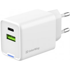 Сетевое зарядное устройство ColorWay GaN Mini USB + USB Type-C 45W (CW-CHS060PD-WT) White