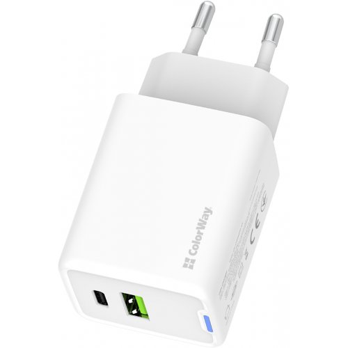 Мережевий зарядний пристрій ColorWay GaN Mini USB + USB Type-C 45W (CW-CHS060PD-WT) White купити в Україні: Київ, Львів, Хмельницький, Тернопіль, Івано-Франківськ | Низька ціна, відгуки, характеристики від TELEMART фото