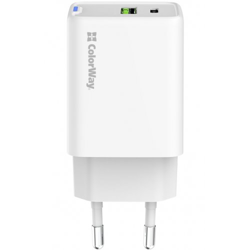 Мережевий зарядний пристрій ColorWay GaN Mini USB + USB Type-C 45W (CW-CHS060PD-WT) White купити в Україні: Київ, Львів, Хмельницький, Тернопіль, Івано-Франківськ | Низька ціна, відгуки, характеристики від TELEMART фото