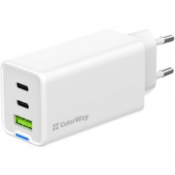 Сетевое зарядное устройство ColorWay GaN Mini USB + 2 x USB Type-C 65W (CW-CHS058PD-WT) White