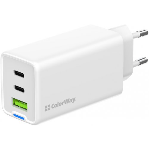 Мережевий зарядний пристрій ColorWay GaN Mini USB + 2 x USB Type-C 65W (CW-CHS058PD-WT) White купити в Україні: Київ, Львів, Хмельницький, Тернопіль, Івано-Франківськ | Низька ціна, відгуки, характеристики від TELEMART фото