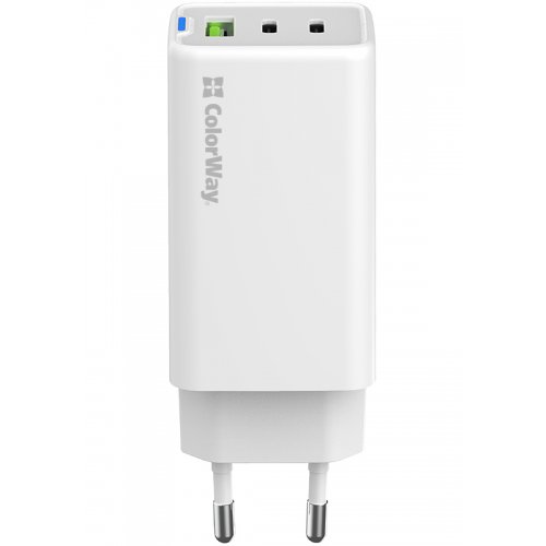 Мережевий зарядний пристрій ColorWay GaN Mini USB + 2 x USB Type-C 65W (CW-CHS058PD-WT) White купити в Україні: Київ, Львів, Хмельницький, Тернопіль, Івано-Франківськ | Низька ціна, відгуки, характеристики від TELEMART фото