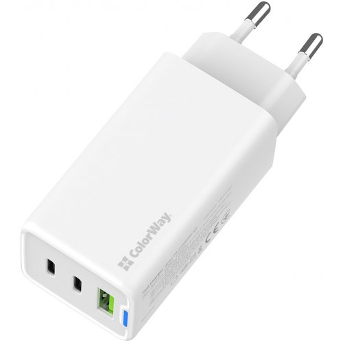 Мережевий зарядний пристрій ColorWay GaN Mini USB + 2 x USB Type-C 65W (CW-CHS058PD-WT) White купити в Україні: Київ, Львів, Хмельницький, Тернопіль, Івано-Франківськ | Низька ціна, відгуки, характеристики від TELEMART фото