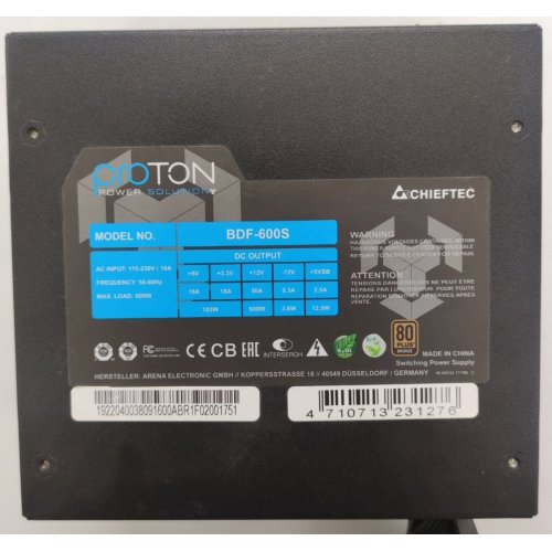 Блок питания CHIEFTEC Proton 600W (BDF-600S) (Восстановлено продавцом, 842860) купить в Украине: Киев, Днепр, Харьков, Одесса  | Проверка совместимости, низкая цена, отзывы, характеристики от TELEMART фото