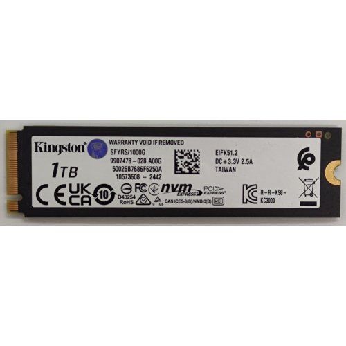 Ssd-диск Kingston FURY Renegade 3D NAND TLC 1TB M.2 (2280 PCI-E) NVMe x4 (SFYRS/1000G) (Відновлено продавцем, 843112) купити в Україні: Київ, Львів, Хмельницький, Тернопіль, Івано-Франківськ | Перевірка сумісності, низька ціна, відгуки, характеристики від TELEMART фото