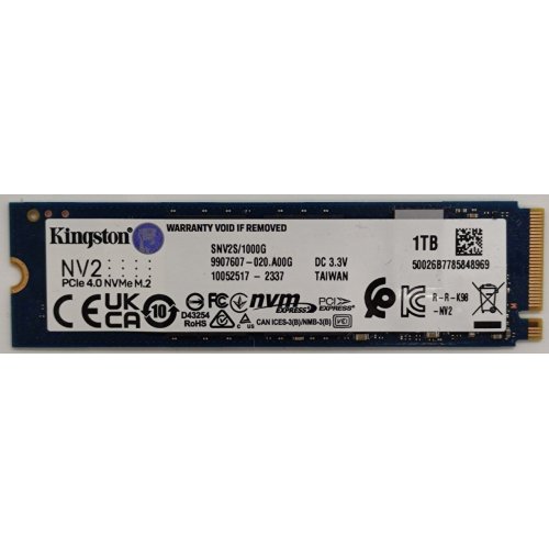 Ssd-диск Kingston NV2 3D NAND 1TB M.2 (2280 PCI-E) NVMe x4 (SNV2S/1000G) (Відновлено продавцем, 843120) купити в Україні: Київ, Львів, Хмельницький, Тернопіль, Івано-Франківськ | Перевірка сумісності, низька ціна, відгуки, характеристики від TELEMART фото