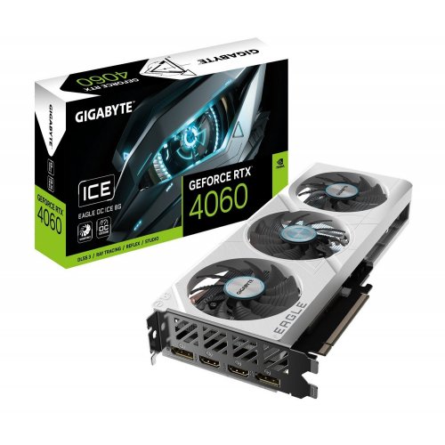 Видеокарта Gigabyte GeForce RTX 4060 EAGLE ICE OC 8192MB (GV-N4060EAGLEOC ICE-8GD) (Восстановлено продавцом, 843147) купить в Украине: Киев, Днепр, Харьков, Одесса  | Проверка совместимости, низкая цена, отзывы, характеристики от TELEMART фото