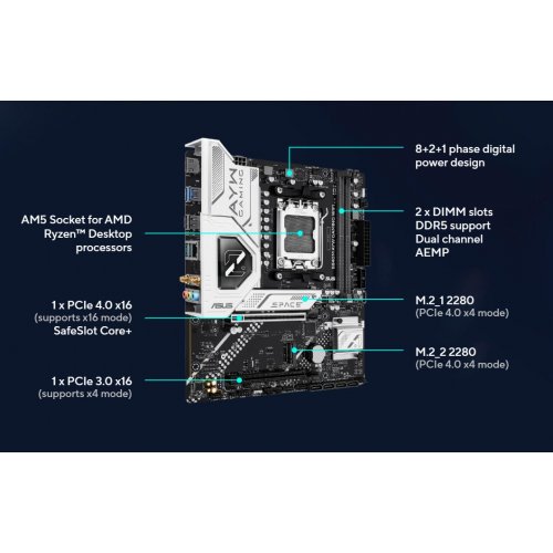 Материнская плата Asus B840M AYW GAMING WIFI (sAM5, AMD B840) купить в Украине: Киев, Днепр, Харьков, Одесса  | Проверка совместимости, низкая цена, отзывы, характеристики от TELEMART фото