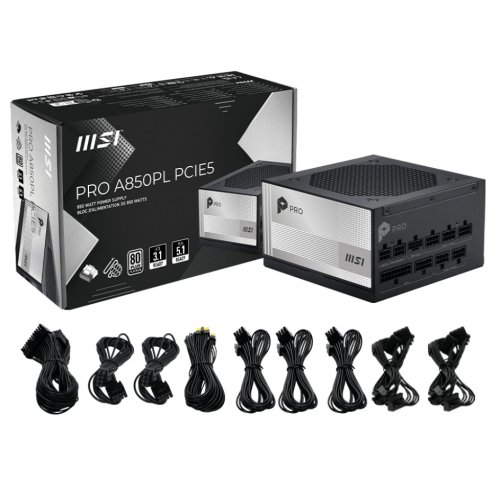 Блок живлення MSI PRO 850W PCIE5 (A850PL) купити в Україні: Київ, Львів, Хмельницький, Тернопіль, Івано-Франківськ | Перевірка сумісності, низька ціна, відгуки, характеристики від TELEMART фото