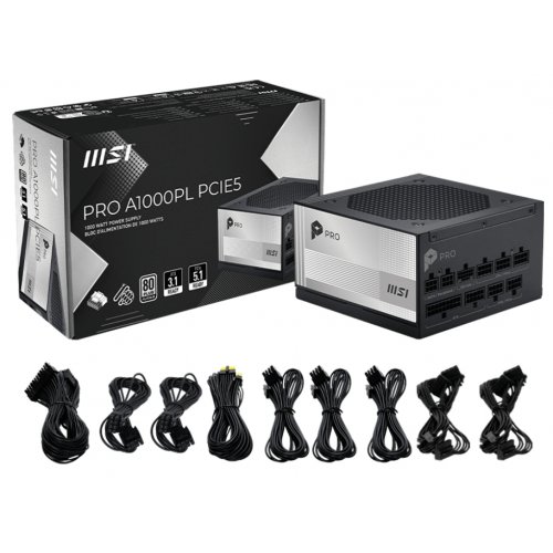 Блок живлення MSI PRO 1000W PCIE5 (A1000PL) купити в Україні: Київ, Львів, Хмельницький, Тернопіль, Івано-Франківськ | Перевірка сумісності, низька ціна, відгуки, характеристики від TELEMART фото
