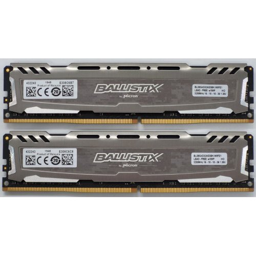 Озп Crucial DDR4 16GB (2x8GB) 3200Mhz Ballistix Sport LT Gray (BLS2K8G4D32AESBK) (Відновлено продавцем, 843221) купити в Україні: Київ, Львів, Хмельницький, Тернопіль, Івано-Франківськ | Перевірка сумісності, низька ціна, відгуки, характеристики від TELEMART фото