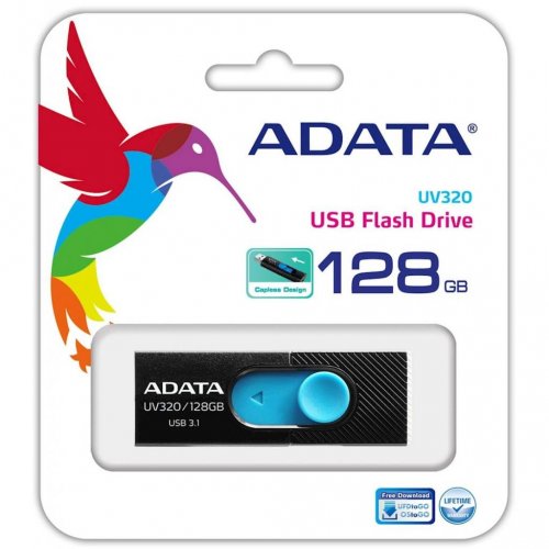 Купить Накопитель A-Data UV320 128GB USB 3.1 Black/Blue (AUV320-128G-RBKBL) - цена в Харькове, Киеве, Днепре, Одессе
в интернет-магазине Telemart фото