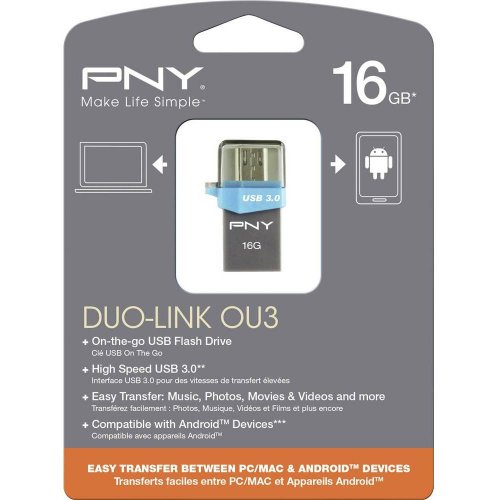 Накопитель PNY Duo-Link OU3 16GB OTG USB 3.0 Black (FDI16GOTGOU3G-EF) купить в Украине | Telemart фото