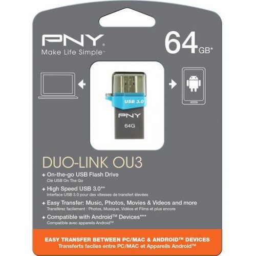 Накопичувач PNY Duo-Link OU3 64GB OTG USB 3.0 Black (FDI64GOTGOU3G-EF) купити в Україні | Telemart фото