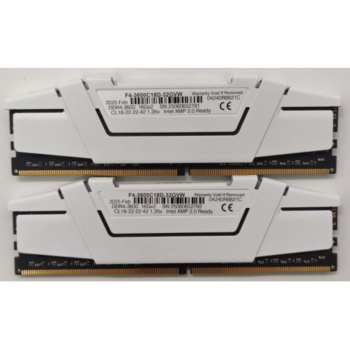 Озп G.Skill DDR4 32GB (2x16GB) 3600Mhz Ripjaws V White (F4-3600C18D-32GVW) (Відновлено продавцем, 844107) купити в Україні: Київ, Львів, Хмельницький, Тернопіль, Івано-Франківськ | Перевірка сумісності, низька ціна, відгуки, характеристики від TELEMART фото