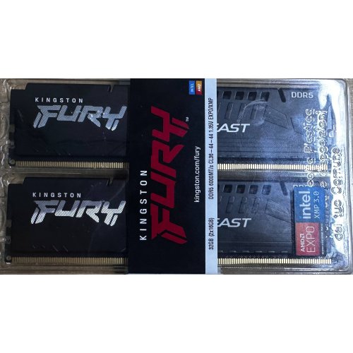 Уцінка озп Kingston DDR5 32GB (2x16GB) 6000Mhz FURY Beast Black (KF560C36BBE2K2-32) (Розкрита упаковка, 844225) купити в Україні: Київ, Львів, Хмельницький, Тернопіль, Івано-Франківськ | Перевірка сумісності, низька ціна, відгуки, характеристики від TELEMART фото