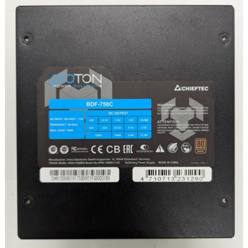 Блок питания CHIEFTEC Proton 750W (BDF-750C) (Восстановлено продавцом, 844470) купить в Украине: Киев, Днепр, Харьков, Одесса  | Проверка совместимости, низкая цена, отзывы, характеристики от TELEMART фото