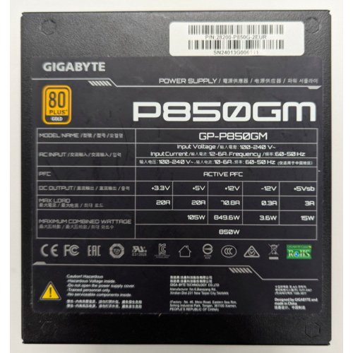 Блок живлення Gigabyte P850GM 850W (GP-P850GM) (Відновлено продавцем, 844502) купити в Україні: Київ, Львів, Хмельницький, Тернопіль, Івано-Франківськ | Перевірка сумісності, низька ціна, відгуки, характеристики від TELEMART фото