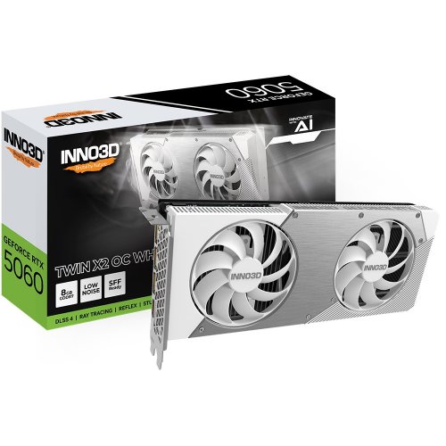 Відеокарта Inno3D GeForce RTX 5060 TWIN X2 OC White 8192MB (N50602-08D7X-195070W) купити в Україні: Київ, Львів, Хмельницький, Тернопіль, Івано-Франківськ | Перевірка сумісності, низька ціна, відгуки, характеристики від TELEMART фото