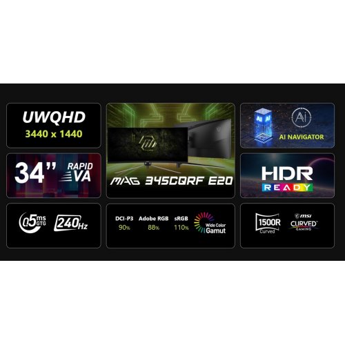 Монітор MSI 34" MAG 345CQRF E20 Black купити в Україні: Київ, Львів, Хмельницький, Тернопіль, Івано-Франківськ | Низька ціна, відгуки, характеристики від TELEMART фото