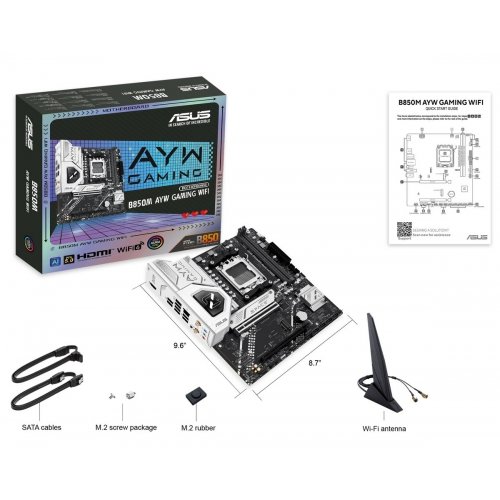 Уцінка материнська плата Asus B850M AYW GAMING WIFI (sAM5, AMD B850) (Пошкоджено пакування, 845594) купити в Україні: Київ, Львів, Хмельницький, Тернопіль, Івано-Франківськ | Перевірка сумісності, низька ціна, відгуки, характеристики від TELEMART фото