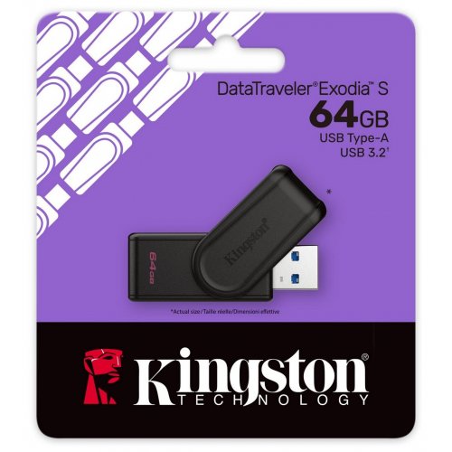 Накопичувач Kingston DataTraveler Exodia S 64GB USB 3.2 Gen 1 (DTXS/64GB) Black купити в Україні: Київ, Львів, Хмельницький, Тернопіль, Івано-Франківськ | Низька ціна, відгуки, характеристики від TELEMART фото