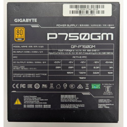 Блок питания Gigabyte P750GM 750W (GP-P750GM) (Восстановлено продавцом, 846262) купить в Украине: Киев, Днепр, Харьков, Одесса  | Проверка совместимости, низкая цена, отзывы, характеристики от TELEMART фото