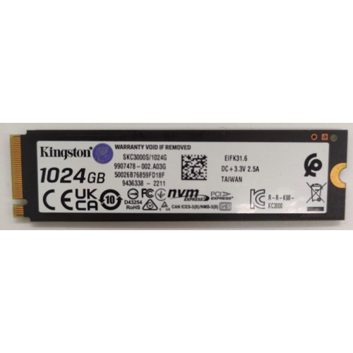 Ssd-диск Kingston KC3000 3D NAND TLC 1TB M.2 (2280 PCI-E) NVMe x4 (SKC3000S/1024G) (Восстановлено продавцом, 846497) купить в Украине: Киев, Днепр, Харьков, Одесса  | Проверка совместимости, низкая цена, отзывы, характеристики от TELEMART фото