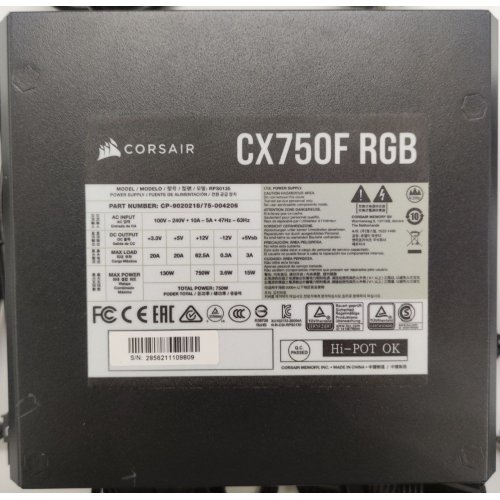 Блок питания Corsair CX750F RGB 750W (CP-9020218-EU) (Восстановлено продавцом, 846519) купить в Украине: Киев, Днепр, Харьков, Одесса  | Проверка совместимости, низкая цена, отзывы, характеристики от TELEMART фото
