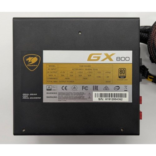 Блок живлення Cougar GX 800 800W (GX800) (Відновлено продавцем, 846600) купити в Україні: Київ, Львів, Хмельницький, Тернопіль, Івано-Франківськ | Перевірка сумісності, низька ціна, відгуки, характеристики від TELEMART фото
