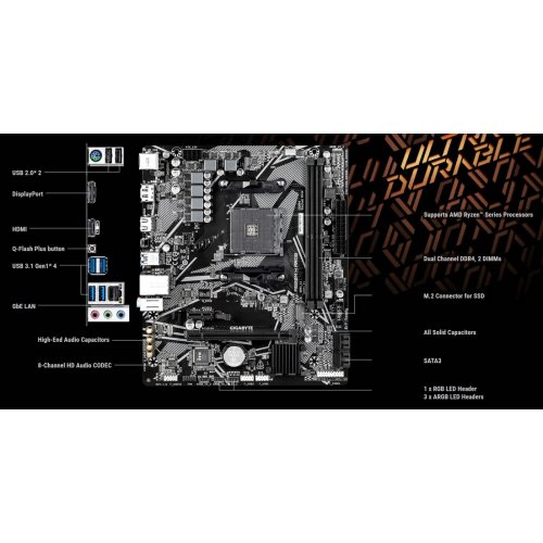 Материнская плата Gigabyte A520M H ARGB (sAM4, AMD A520) купить в Украине: Киев, Днепр, Харьков, Одесса  | Проверка совместимости, низкая цена, отзывы, характеристики от TELEMART фото